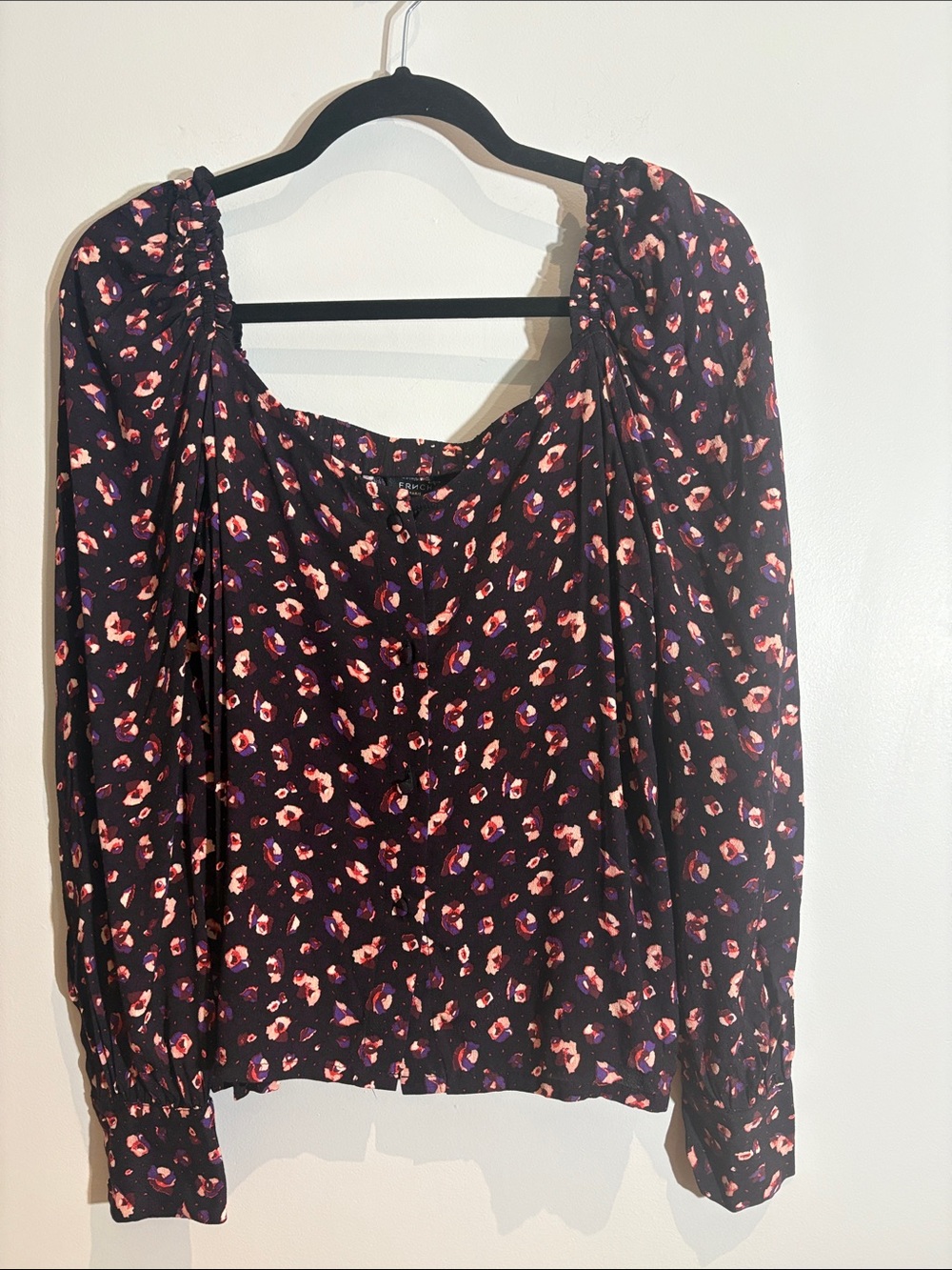 FRNCH Black Floral Blouse with Pink and Purple Accents